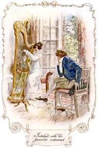 An accomplished young lady - Mary Crawford plays her harp 