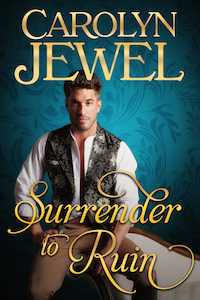 Cover of Surrender to Ruin. Hot guy sitting on the arm of a couch. He's super hot and has the legs for breeches.